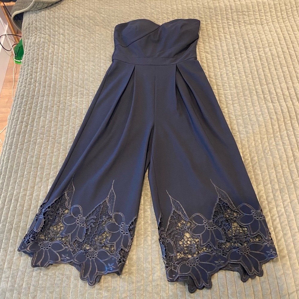 Cropped Strapless Jumpsuit with Lace Detail on Legs